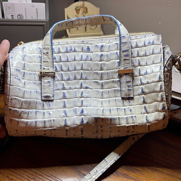 Brahmin Bags Brahmin White And Light Blue Crossbody Barrel Bag